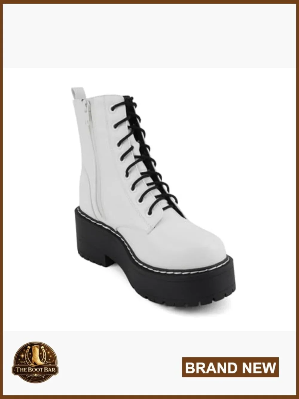 Chunky Lug Sole Lace Up Combat Ankle Boot with Side Zipper Platform